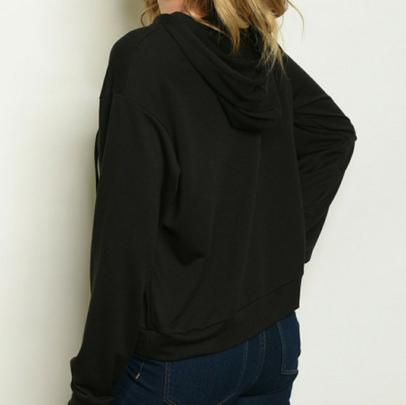 POSH POSH LONG SLEEVE BLACK PRINT HOODIE SWEATER - Picture 3 of 4